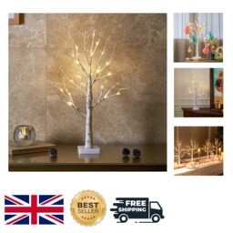 Charming Tabletop Birch Tree With 24 Led Lights - Ideal For Christmas