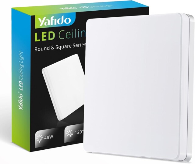Yafido Ultra Slim Led Ceiling Lamp 48w 4320lm Ufo Panel 6500k Square,