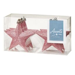 Christmas Shatterproof Stars 6 Pack 100mm Glitter Tree Decoration Pink