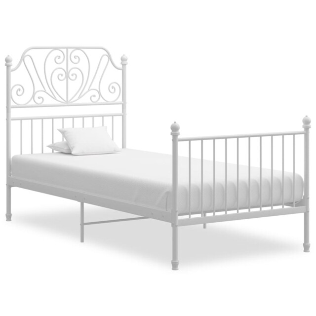 Bed Frame White Powder-coated Metal 90x200 Cm Sturdy Slatted Single