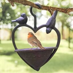 Cast Iron Bird Feeder Hanging Heart Shaped Outdoor Garden Decor Robin