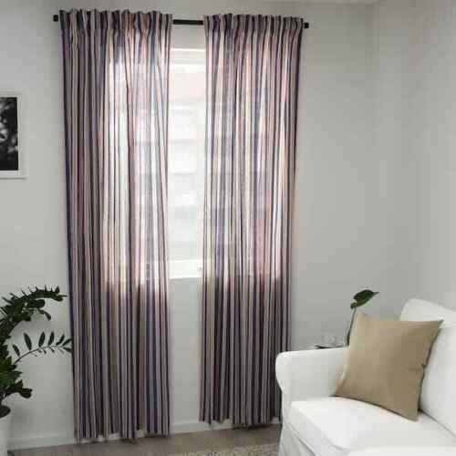 Ikea Bergskrabba Curtains, Blue/red Stripes, 145 X 250 Cm - 104.508.51