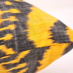 Gold Ikat Pillow Cover, Handmade Silk Cotton Cushion - 20x20 - thumbnail 3