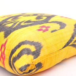 Gold Ikat Pillow Cover, Handmade Silk Cotton Cushion - 20x20 - thumbnail 2