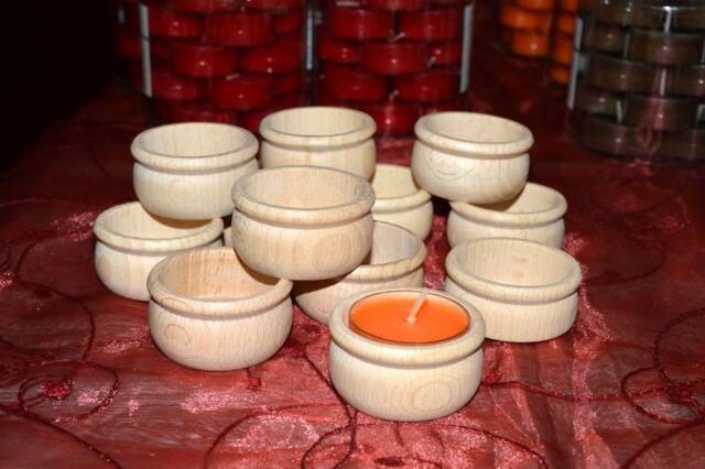 4 Wooden Candlesticks For Tea Lights, Beechwood Candlesticks, Advent Wreath Make Your Own - image 1
