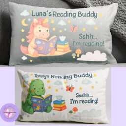 Personalized Reading Buddy Cushion Dinosaur Or Unicorn Kids Pillow - thumbnail 2