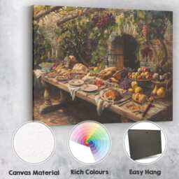 Rustic Vineyard Harvest Feast Country Dining Table Canvas Wall Art Print Decor Picture Ready To Hang - thumbnail 2