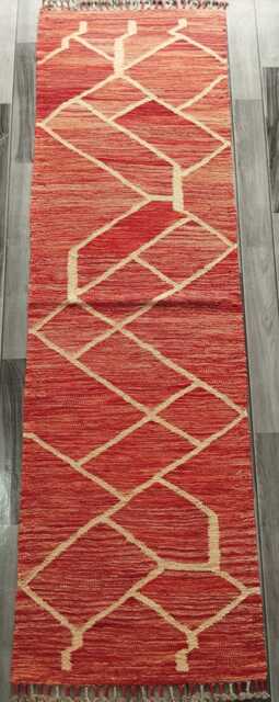 Nordic Runner Kilim Rug, Modern Artisan Scandinavian Afghan Turkish Abstract Art Wool Rug 203x62 cm - image 1