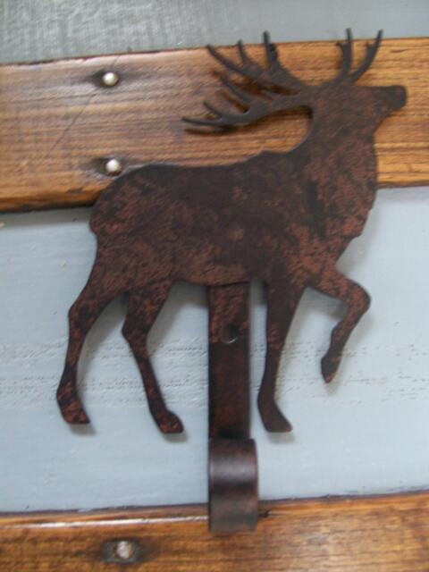 Rustic Blackened Metal Reindeer Christmas Stocking Hanger Country Wall Art Hook - image 1