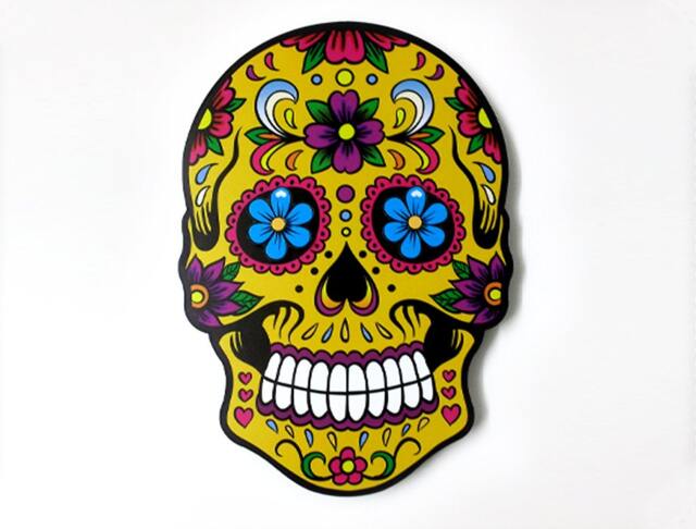 Big Yellow Sugar Skull - Day Of The Dead -Dia De Los Muertos Calavera Wall Clock - image 1