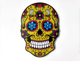 Big Yellow Sugar Skull - Day Of The Dead -Dia De Los Muertos Calavera Wall Clock - thumbnail 1