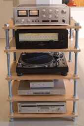 Adjustable Hifi Audio Rack - Heavy Duty - Custom Hifi Turntable Stand Stereo Stand, Oak Wood - thumbnail 1