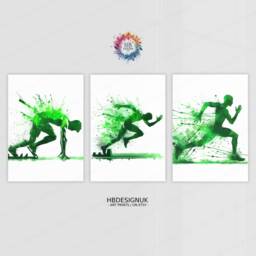 Green Athletics Print Set - Of 3 Runner Posters - Sprinter Art Painting Decoration Decor Running Wall Poster Gift Run Gifts - thumbnail 2
