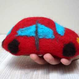 Car Shape Wool Baby Rattle Shaker Red Blue Yellow Green Felted Easter Gift Natural Toddler Toy Game Waldorf Montessori Boy Girl Unisex - thumbnail 3