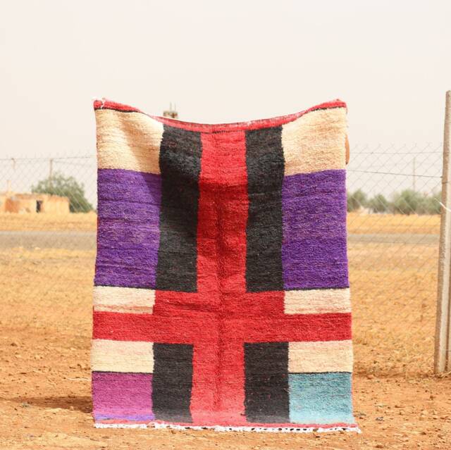 Colorful Abstract Boujad Rug Handmade Moroccan Wool Carpet - image 1