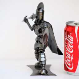 Mini Spartan Warrior Sculpture, Handmade Scrap Metal Figurine, Traditional Iron Gift, Desk Paperweight - thumbnail 3