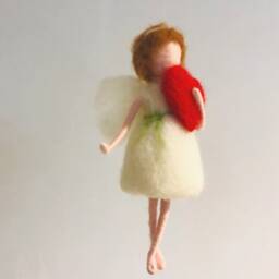 Needle Felted Angel Figure Toy Elf Doll Ornament Red Heart With Wing Home D??cor Wall Bedroom Decoration Gift For Her - thumbnail 3