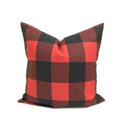 Christmas Pillow Cover, Red Farmhouse Pillow, Plaid Check Cover For 20x20 16x16 18x18 Pillow, All Sizes - thumbnail 1