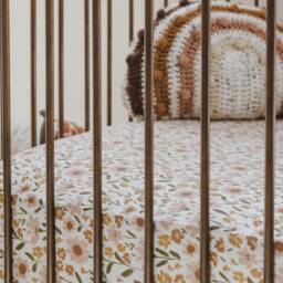 Floral Crib Sheet Pink, Green & Mustard Baby Bedding - thumbnail 3