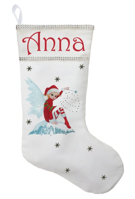 Personalized Fairy Christmas Stocking Handmade Cotton, Satin Lined - image 1