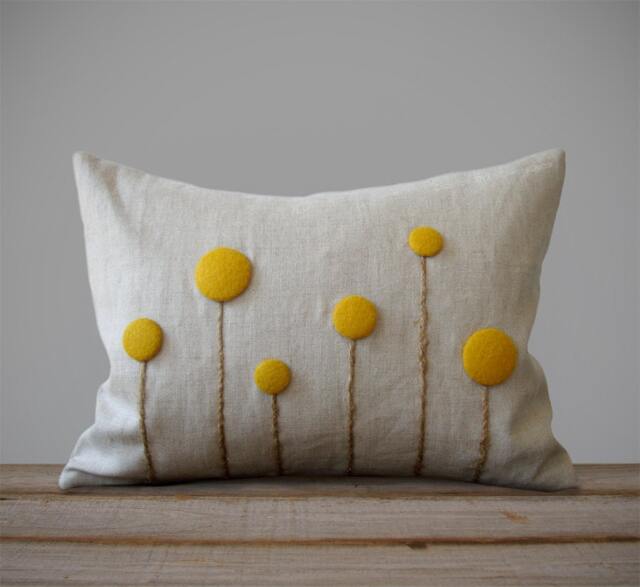 Yellow Billy Ball Flower Pillow Cover By Jillianrenedecor Craspedia Button Botanical Home Decor Spring Wedding Mustard Moss Marigold - image 1