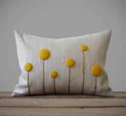 Yellow Billy Ball Flower Pillow Cover By Jillianrenedecor Craspedia Button Botanical Home Decor Spring Wedding Mustard Moss Marigold - thumbnail 1