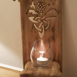 Solid Oak Rustic Handmade Thistle Candle Sconce - Single .candles /Glass Etc Not Included - thumbnail 3