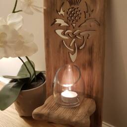 Solid Oak Rustic Handmade Thistle Candle Sconce - Single .candles /Glass Etc Not Included - thumbnail 2