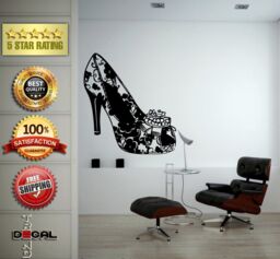 Heels Shoes Flower Fashion Design Woman Girls Wall Window Sticker Decal Vinyl Silhouette Decor L1883 - thumbnail 1