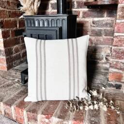 1486. Beige Stripe Jauja Heavy Linen Look Cushion Cover, Various Sizes - thumbnail 2