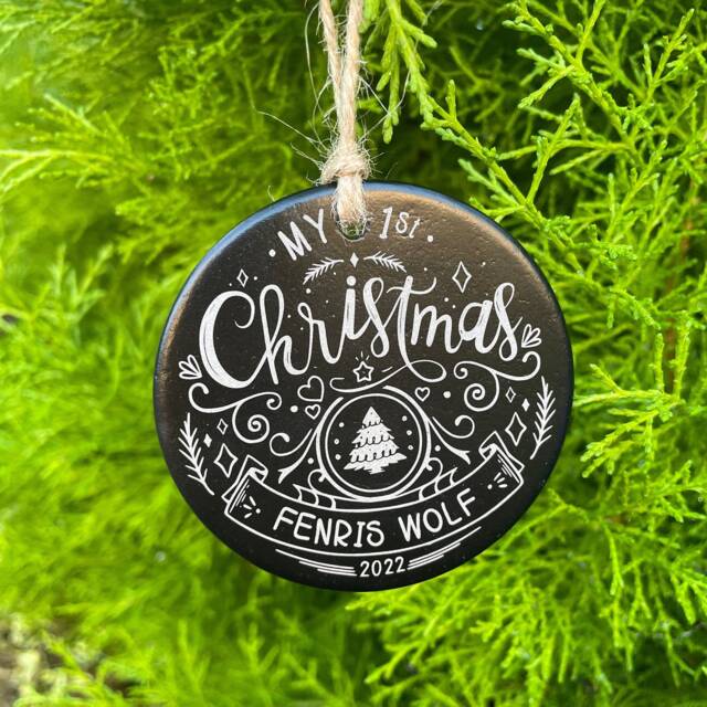 Christmas Tree Decoration, Slate, Baby's, My 1st Christmas, First Xmas, Name, Natural, Twine, Year, Bauble, Heart, Festive, Gift, Keepsake - image 1