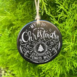 Christmas Tree Decoration, Slate, Baby's, My 1st Christmas, First Xmas, Name, Natural, Twine, Year, Bauble, Heart, Festive, Gift, Keepsake - thumbnail 1