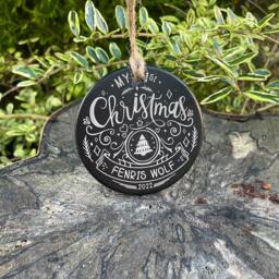 Christmas Tree Decoration, Slate, Baby's, My 1st Christmas, First Xmas, Name, Natural, Twine, Year, Bauble, Heart, Festive, Gift, Keepsake - thumbnail 2