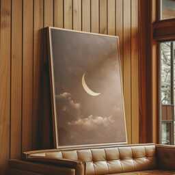 Soft Sickle Moon - Neutral Crescent Print in Taupe Sky, Dreamy Minimal Night Art For Bedroom Nursery Or Calming Home Decor - thumbnail 3
