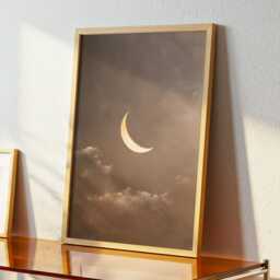 Soft Sickle Moon - Neutral Crescent Print in Taupe Sky, Dreamy Minimal Night Art For Bedroom Nursery Or Calming Home Decor - thumbnail 2