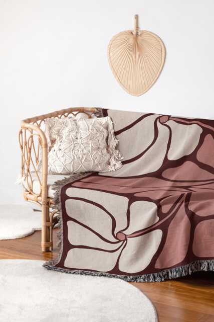 Art Nouveau Floral Woven Throw Blanket - Blush & Cream - image 1