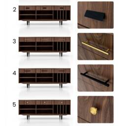 Veneer Walnut Long Tv Cabinet With Winly Shelves Cable Hole Option Sideboard in Modern Mid-Century Style For Living Room Bedroom Livlo O-S07 - thumbnail 3