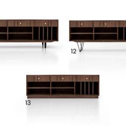 Veneer Walnut Long Tv Cabinet With Winly Shelves Cable Hole Option Sideboard in Modern Mid-Century Style For Living Room Bedroom Livlo O-S07 - thumbnail 2