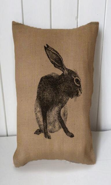 Hare Rabbit Vintage - Lumbar Cushion Fabric Panel Or Case Or With Filling Rustic Natural Jute Burlap Hessian