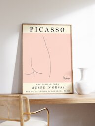 Picasso Exhibition Poster, Female Body, Pink Vintage Art, Minimalist Line Drawing, Art Print, Bedroom Gift, A1/A2/A3/A4 - thumbnail 1