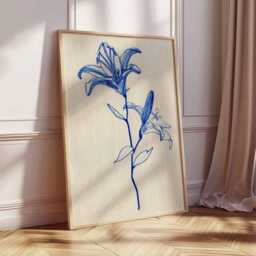Blue Botanical Line Art Print, Minimal Flower Illustration, Modern Scandinavian Wall Art, Elegant Contemporary Home Decor - thumbnail 2