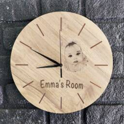Personalized Engraved Photo Clock/Custom Wood Nursery Decor - thumbnail 1
