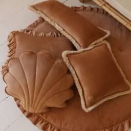 Caramel Soft Velvet Cushion With Fringe, Decorative Pillow, Velvet Sofa Cushion, Pillow For Living Room, Exclusive - thumbnail 3
