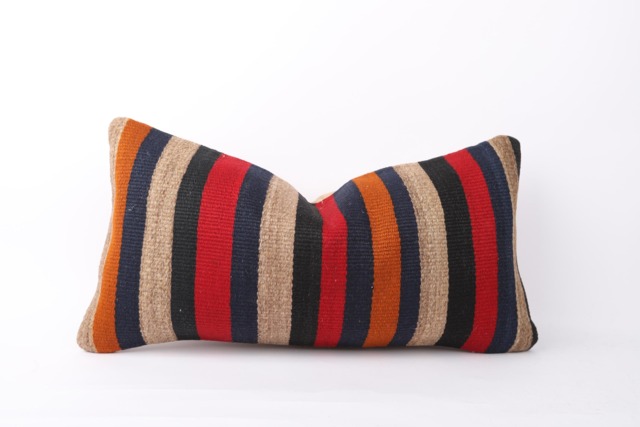 Handmade Turkish Kilim Lumbar Pillow Cover Bohemian Home Decor - 12x24 - image 1
