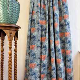 Kantha Stitch Pure Cotton Reversible Bed/Sofa Throw King Size - Block-Print Floral Dohar Steel Blue Grey Orange Animalia Elephant Forest - thumbnail 2