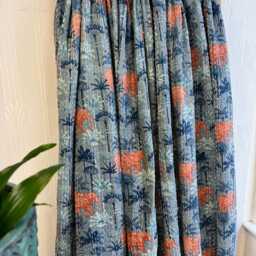 Kantha Stitch Pure Cotton Reversible Bed/Sofa Throw King Size - Block-Print Floral Dohar Steel Blue Grey Orange Animalia Elephant Forest - thumbnail 3
