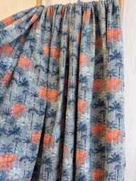 Kantha Stitch Pure Cotton Reversible Bed/Sofa Throw King Size - Block-Print Floral Dohar Steel Blue Grey Orange Animalia Elephant Forest