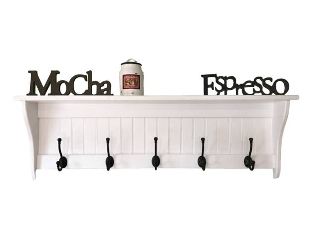 White Hanging Wall Shelf With Black Hooks 42 - image 1