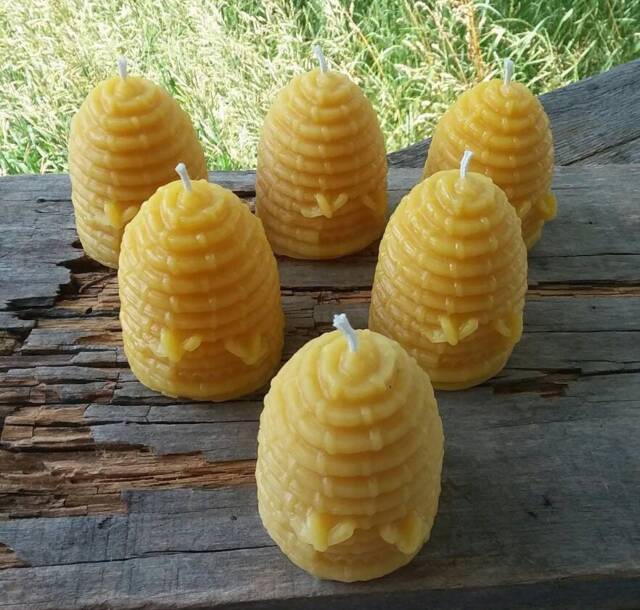 Set Of 6 Michigan Beeswax Beehive Candles Rustic Farmhouse Decor - image 1