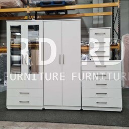 Bedroom Set, White Set, Wardrobe, Mirrored Chest Of Drawers & Bedside Table. Ready Assembled - thumbnail 2